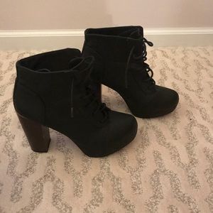 Lace up chunky heeled booties